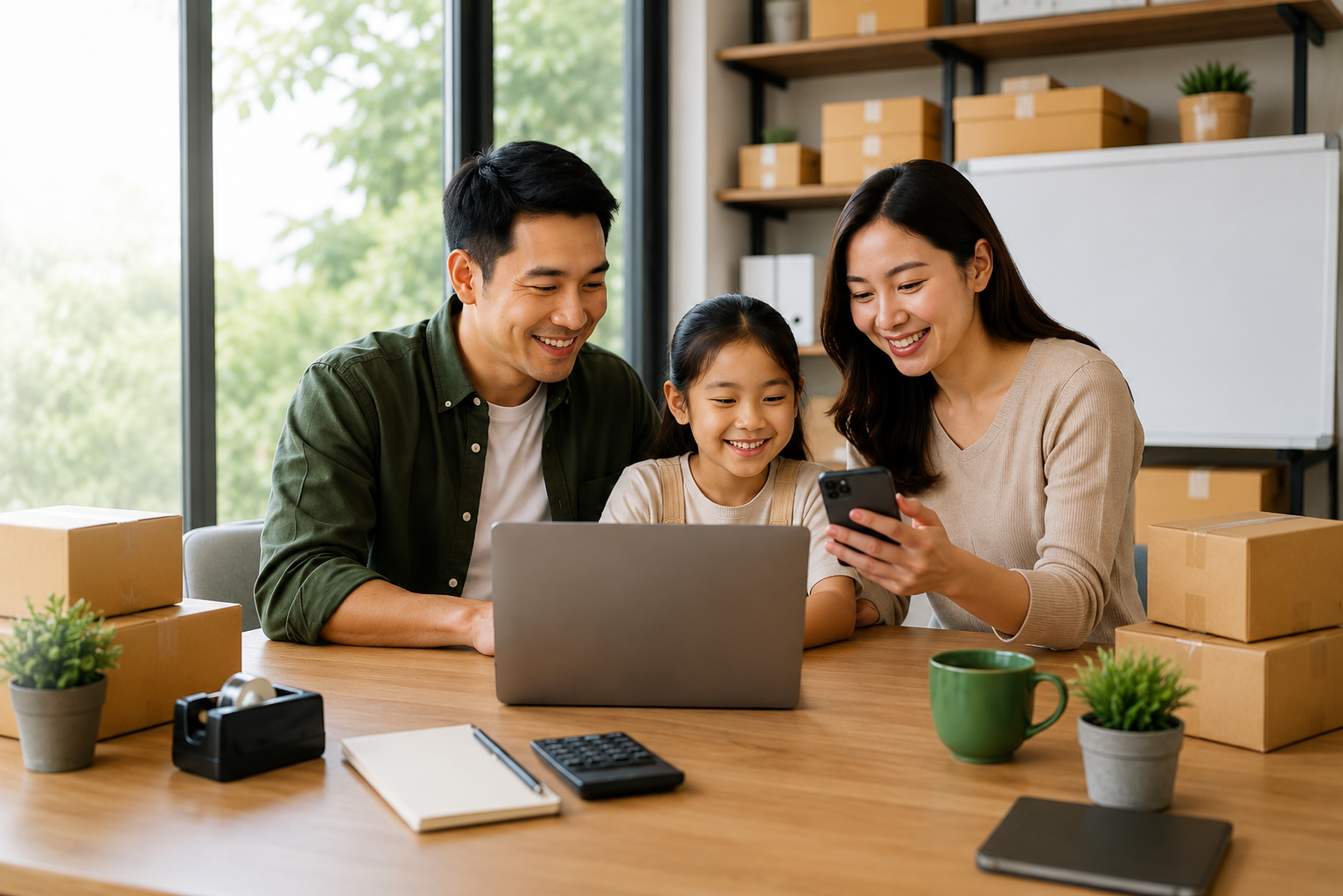 A family reviewing their budget together